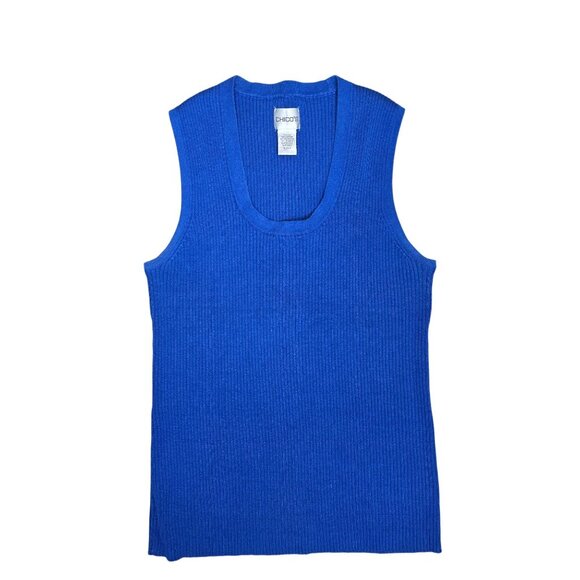 Chicos Womens Blue Sleeveless Ribbed Knit Tank Top Size 2 - Picture 1 of 7